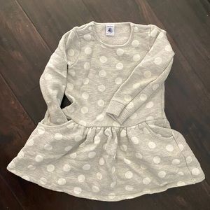 Petit Bateau gray polka dot pocket dress girls 3T